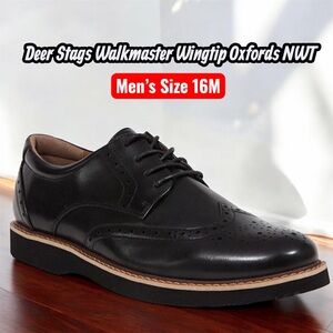NWT Deer Stags Size 16 Men's Black Wingtip Oxford - Water Repellent
